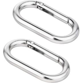 2 Pcs Spring O Ring Clip for Purse Strap Oval Snap Clip Silver Keychain Clip Key Rings for Keychain Alloy Round Buckle Key Hook Purse Strap Extender Clip for Keys, Bag, Handbag, Crafts 1.93"×0.94"