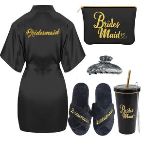 Bridesmaid Gifts Set Bridal Party Gifts for Bridesmaid Wedding Party Gifts Bridesmaid Robe Cup Slippers Makeup Bag Hair Clip