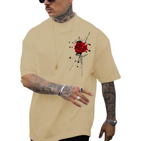 SOLY HUX Men's Rose Print Graphic Tees Oversized T Shirt Summer Tops Casual
