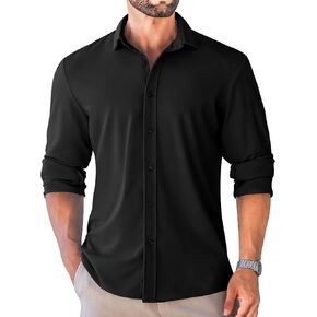 LETSEE Men's Long Sleeve Button Down Shirt Wrinkle-Free Dress Shirt Untucked Business Casual Shirt