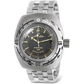 VOSTOK | Classic Amphibian Automatic Self-Winding Russian Diver Wrist Watch | WR 200 m | Fashion | Business | Casual Men's Watches | Model 090679 Steel Bracelet
