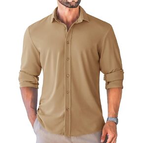 LETSEE Men's Long Sleeve Button Down Shirt Wrinkle-Free Dress Shirt Untucked Business Casual Shirt