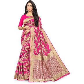 Sarees for Women Banarasi Art Silk Woven Work Saree l Indian Ethnic Wear Wedding Sari with Unstitched Blouse 09