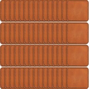 Dunzy 60 Pcs Blank Leather Hat Patch Square Laserable Rustic Leatherette Patch Adhesive for Hat Fabric Custom Repair Sew Laser Glow Forge, 2.5 x 2.5 Inch(Khaki)