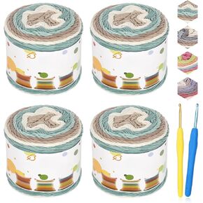 Katech Gradient Cake Yarn for Crocheting & Knitting - Ombre Yarn with Vibrant Colors, Soft Cotton for Scarves, Shawls, Blankets & Garments (4x100g)