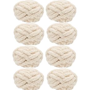 Super Bulky Chunky Blanket Jumbo Chenille Yarn 30mm Extra XL Thick Beige 8 Pack 64oz for Arm Knitting, Luxury Soft Polyester Big Weaving Crochet Craft Yarns for Throw Blanket Pillows
