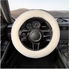 Fur Wool Sheepskin Car Steering Wheel Cover, 15 Inch Fluffy Anti-Slip Auto Steering Wheel Protector for Warm Winter, Universal Fuzzy Plush Vehicle Steering Wheel Accessories (Pink)
