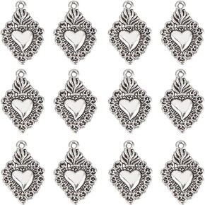 SUNNYCLUE 1 BOX 80PCS Sacred Heart Charms Milagros Heart Charms Mexican Cute Alloy Metal Antique Silver Love Charm Bulk for Jewelry Making Charms Christmas Easter Valentine's Day Gift Craft Supplies