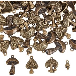 SUNNYCLUE 1 Box 64Pcs Mushroom Charms Mushrooms Charms Antique Bronze Cute Magic Plants Charm Tiny Mushroom Small Alloy Charms for Jewelry Making Charm DIY Necklace Earrings Bracelets Craft Supplies