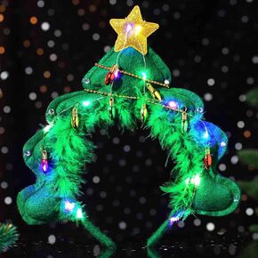 Olbye Light Up Christmas Headbands LED Christmas Tree Hairbands Glow Hair Hoop Star Xmas Costume Headpiece Festival Headwear Holiday Party Hair Accessories for Women