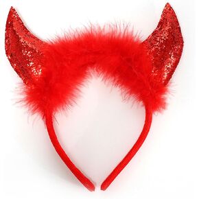 Red Glittery Devil Horns Headband | Red Glitter Devil Ears Headband with Furry Accent | Devil Costume Accessory | Halloween Accessories