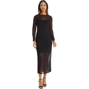 Donna Morgan Women's Long Sleeve Midi Sheer Mesh Overlay, Perfect Cocktail, Going Out, Birthday, Or Date Night Dress