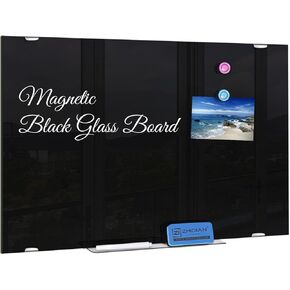 Black Dry Erase Board Magnetic Glass Board, 36x24 Large Tempered Glass Black Whiteboard for Wall, ZHIDIAN Glass Bulletin Board Framless Blackboard for Office, 3x2ft
