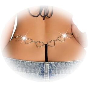 Sexy Bikini Heart Waist Chain Thong Panties Summer Beach Festival Rave G String Thong Hip Body Jewelry for Women