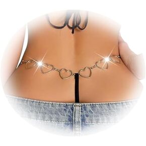 Sexy Bikini Heart Waist Chain Thong Panties Summer Beach Festival Rave G String Thong Hip Body Jewelry for Women