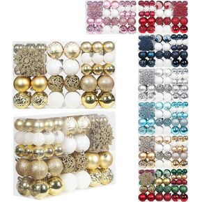 SY CRAFT 86 Pieces of Assorted Shatterproof Christmas Ball Snowflake Ornaments Seasonal Decorative Hanging Ornament Set with Hand-held Gift Package for Xmas Tree Decorations (86PCS, Champaign Gold)
