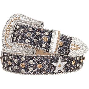 Shinning Rhinestone Star Belt for Men Women Western Hip Hop Punk Y2k Style Unisex Leather Belt for Cowgirl Cowboy