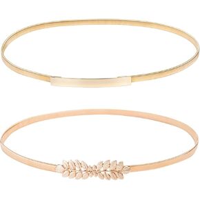 GRACE KARIN Women Plus Size Skinny Belt for Dresses Retro Stretch Ladies Waist Belt,2 Pieces(Gold+Silver), XL