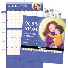 SUNEE Family Wall Calendar 2025 Magnetic Fridge Calendar 15 Months, Oct. 2024 to Dec. 2025, More Time Moms Calendar 2025 Wall Calendar, Family Organizer Sticks to Refrigerator - over 300 Stickers
