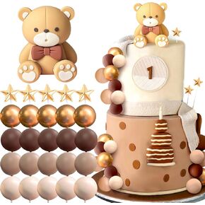 JeVenis Beige Brown Bear Cake Decoration Beige Brown Balls Cake Topper Boho Bears Cake Cake Decoration Baby Shower Birthday Cake Decoration