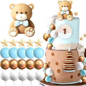 JeVenis Beige Brown Bear Cake Decoration Beige Brown Balls Cake Topper Boho Bears Cake Cake Decoration Baby Shower Birthday Cake Decoration