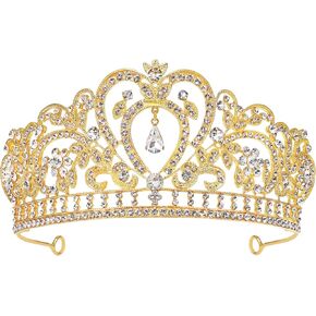 Gold Crown Cake Topper Princess Tiara Crown Birthday Fall Wedding Baby Shower Headband for Women & Girls Headpiece, Vintage Metal Crystal Rhinestone Cake Crown Decoration (Gold)