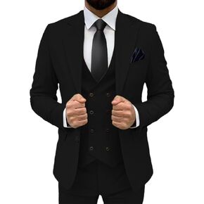 3 Piece Suit Men Slim Fit Classic Double Breasted Suit Formal Suit Wedding Prom Blazer Pants Vest Suit