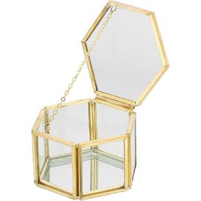 NATGAI Glass Vintage Jewelry Box Golden Geometric Jewelry Display Organizer Keepsake Box Case Home Decorative Box for Storage (3.11.41.8 inch)