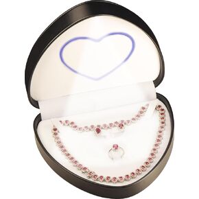 LED Black Necklace Pendant Ring Box for Engagement, Wedding…Unique Designed Heart to Heart Idea PU Leather Heart Shaped Necklace Earrings Ring Sets Jewelry Gift Holder Box with Light for Men for Women