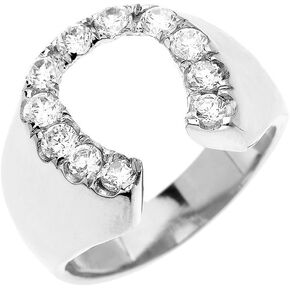 Men's Sterling Silver CZ Horseshoe Good Luck Ring
