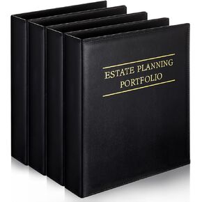 4 Pcs Estate Planning Portfolio Binder PU Leather 3 Ring Binders with Gold Title and Index Tab Dividers Planner Binder Estate Planning Organizer 1.5'' D Ring Faux Leather Binder, Black