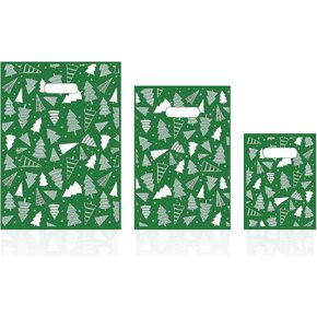 200Pcs Red Christmas Snowflakes Plastic Merchandise Bags Boutique Shopping Retail Bags with Handles 3 Sizes Goodie Gift Bags Bulk for Christmas Holiday Family or Business Party Favor.