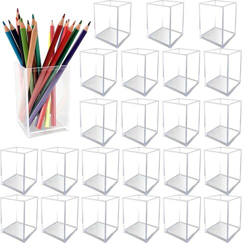 24 حزمة منظم قلم رصاص سطح المكتب حامل قلم رصاص أكريليك شفاف حامل قلم حامل فرشاة ماكياج حامل قلم رصاص أكريليك كوب قرطاسية منظم مكتب ملحق لمستلزمات المنزل والمدرسة المكتبية in Kuwait