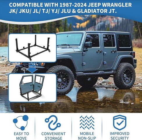 رف تخزين شماعات الباب من KUAFU متوافق مع 1987-2024 Jeep Wrangler JK/JKU/JL/TJ/YJ/JLU & Gladiator JT عربة حامل باب السيارة المتحركة in Saudi Arabia