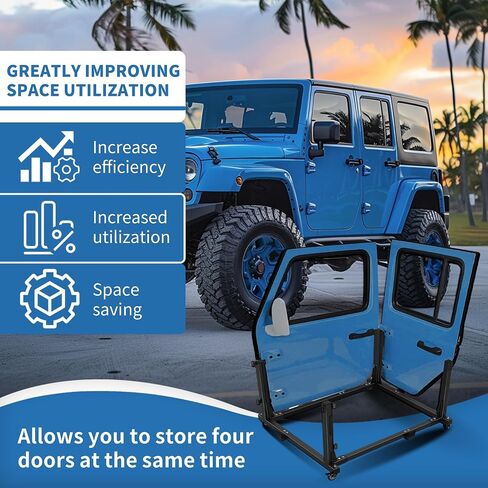رف تخزين شماعات الباب من KUAFU متوافق مع 1987-2024 Jeep Wrangler JK/JKU/JL/TJ/YJ/JLU & Gladiator JT عربة حامل باب السيارة المتحركة in Saudi Arabia