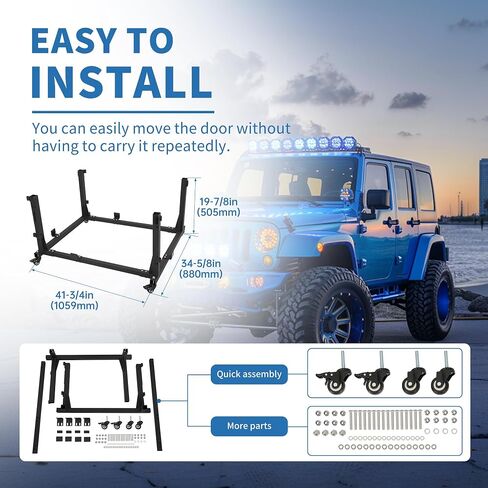 رف تخزين شماعات الباب من KUAFU متوافق مع 1987-2024 Jeep Wrangler JK/JKU/JL/TJ/YJ/JLU & Gladiator JT عربة حامل باب السيارة المتحركة in Saudi Arabia