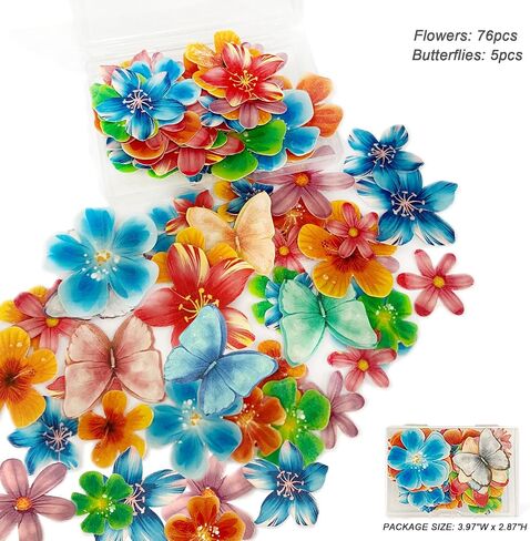 81PCS Edible Wafer Paper Flowers Cake Topper Butterflies Cupcake Toppers for Wedding Themed Birthday Party CGHCEAI Cake Decorations Mixed Size & Colour in Saudi Arabia