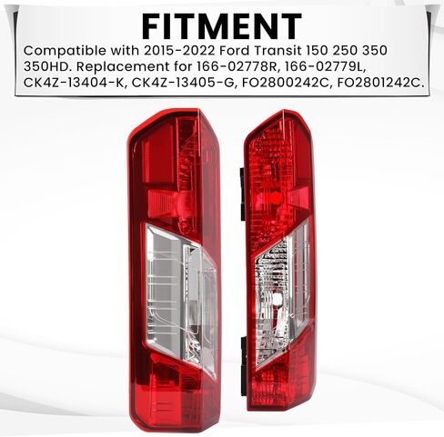 HECASA LH Tail Light Assembly Compatible with 2015-2022 Ford Transit 150 250 350 350HD Replacement for CK4Z-13405-G FO2800242C Rear Taillights Tail Lamp Red Lens+Clear Lens Driver Side in Saudi Arabia