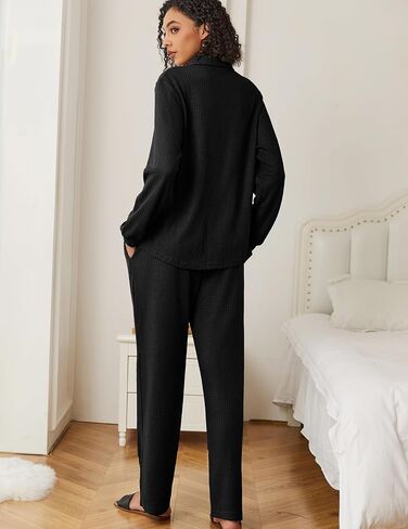 Ekouaer Womens Waffle Knit Pajamas Set 2 Pieces Loungewear Long Sleeve Button Down Matching Sleepwear in Saudi Arabia