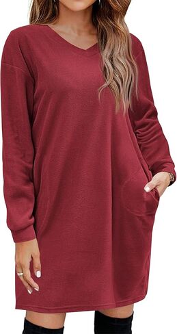 Ekouaer Women Long Sleeve Nightgown with Pockets Fleece Sleep Shirt Fuzzy Night Shirt Pullover Sleepwear Sweatshirt Dress in Saudi Arabia