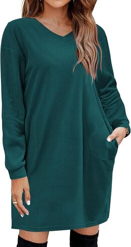 Ekouaer Women Long Sleeve Nightgown with Pockets Fleece Sleep Shirt Fuzzy Night Shirt Pullover Sleepwear Sweatshirt Dress in Saudi Arabia