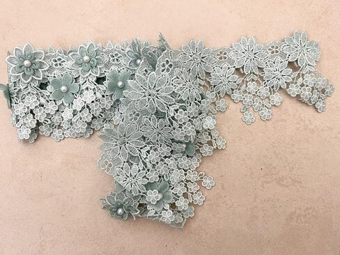 PEPPERLONELY 1 Yard Rhinestone Beaded 3D Flower Embroidered Lace Edge Trim Ribbon 8.5cm Width (3.35 Inch), Green in Saudi Arabia