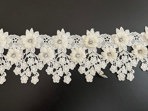 PEPPERLONELY 1 Yard Rhinestone Beaded 3D Flower Embroidered Lace Edge Trim Ribbon 8.5cm Width (3.35 Inch), Green in Saudi Arabia