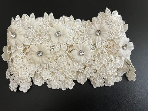 PEPPERLONELY 1 Yard Rhinestone Beaded 3D Flower Embroidered Lace Edge Trim Ribbon 8.5cm Width (3.35 Inch), Green in Saudi Arabia
