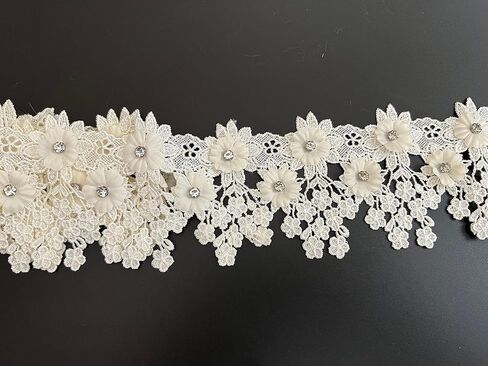 PEPPERLONELY 1 Yard Rhinestone Beaded 3D Flower Embroidered Lace Edge Trim Ribbon 8.5cm Width (3.35 Inch), Green in Saudi Arabia