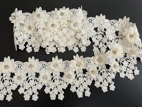 PEPPERLONELY 1 Yard Rhinestone Beaded 3D Flower Embroidered Lace Edge Trim Ribbon 8.5cm Width (3.35 Inch), Green in Saudi Arabia