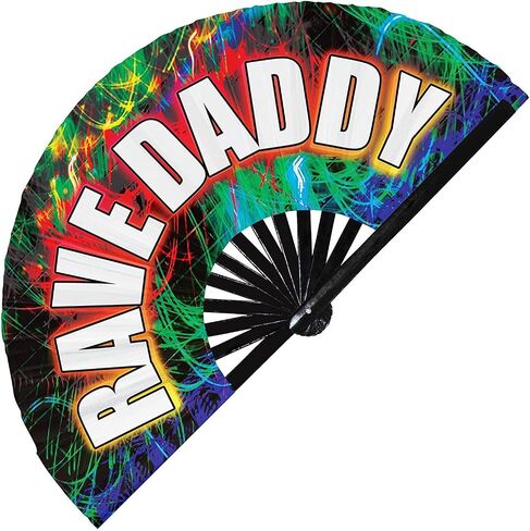 Rave EDM Festival Hand Fan PLUR Fan Rave Daddy Rave Bunny Eat Sleep Rave Repeat Full Send Banger Peace Lit AF Party Fan (Style 2_) in Saudi Arabia