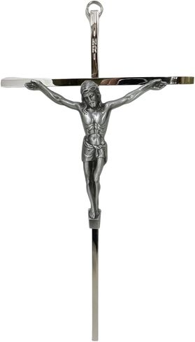 Needzo Catholic Home Decor, Silver Toned Hanging Crucifix Catholic Wall Decoration, Religious House Warming Gift 10 Inches in Saudi Arabia