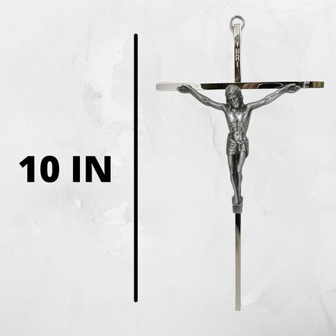 Needzo Catholic Home Decor, Silver Toned Hanging Crucifix Catholic Wall Decoration, Religious House Warming Gift 10 Inches in Saudi Arabia