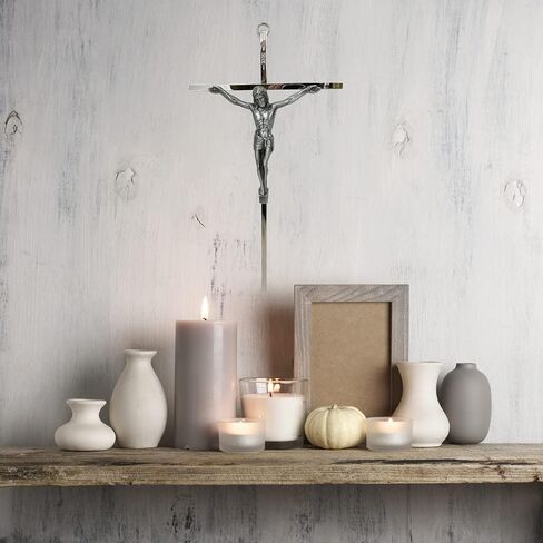 Needzo Catholic Home Decor, Silver Toned Hanging Crucifix Catholic Wall Decoration, Religious House Warming Gift 10 Inches in Saudi Arabia